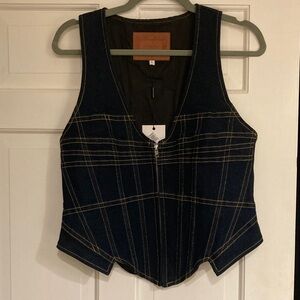 Miaou L Dark Blue denim dolly corset. Featuring a front zipper. NWT.